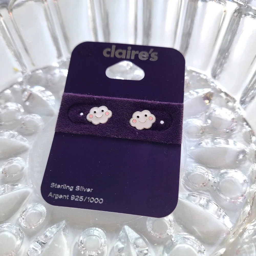 Sterling Silver Happy Cloud White post‎ studs earring earrings 925 Claire's